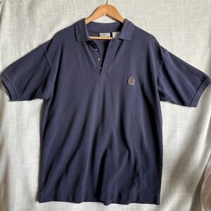 Vintage Bugle Boy Polo Shirt Mens L Crest Embroidery Navy 90s Y2K Preppy Classic